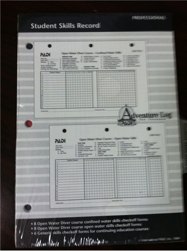 PADI Student Skills Record Log Pages - CLOSEOUT