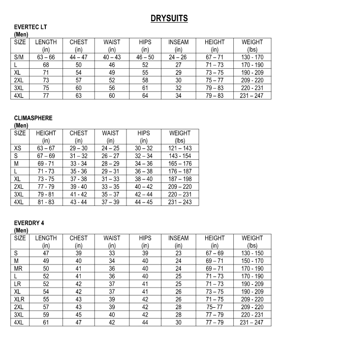 scubapro everdry 4 women s drysuit scubapro exodry size chart