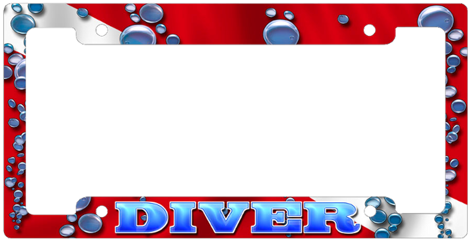 Innovative Dive Flag with Bubbles Metal License Plate Frame