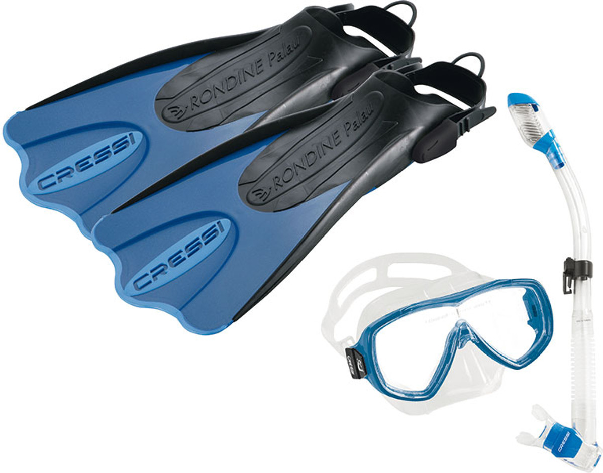 Cressi Clio Full Foot Fin Dry Snorkel Set with Carry Bag Frameless Mask 