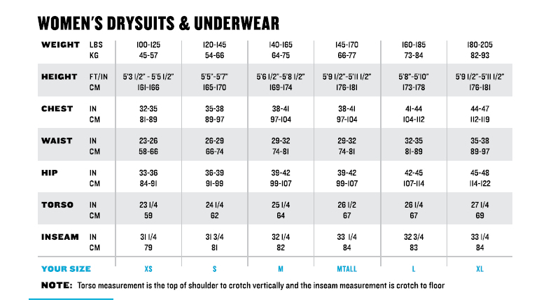 Bare Nex Gen Drysuit Size Chart