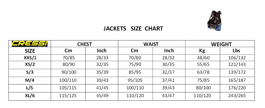 Cressi Womens Wetsuit Size Chart