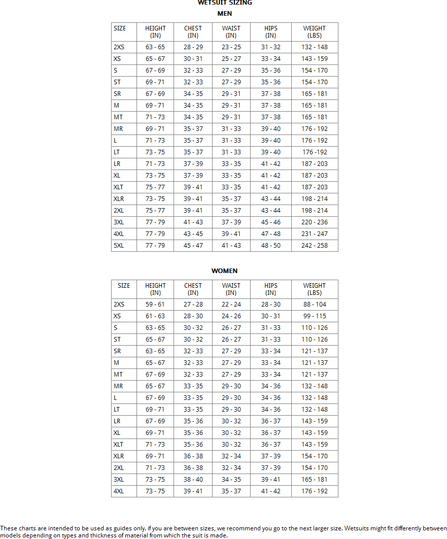 Scubapro Hood Size Chart