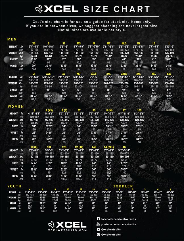 Xcel Womens Wetsuit Size Chart