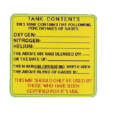 Trident Nitrox Tank Contents Certificate Sticker
