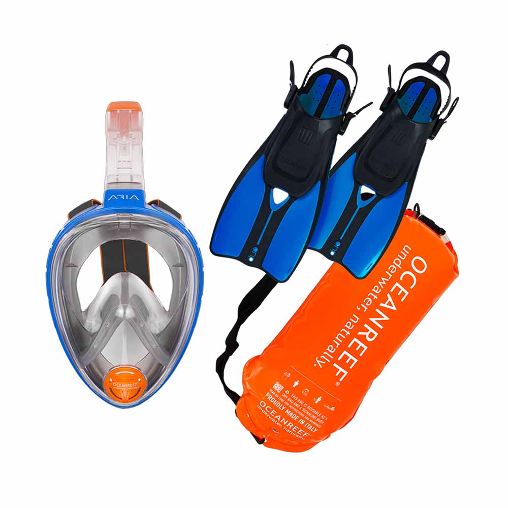 Ocean Reef Aria Full Face Snorkeling Mask &amp; Duo II Travel Fins